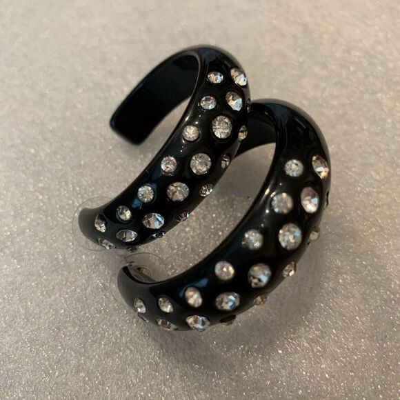 Large Huggie Hoop black Rhinestone Earrings - Picture 5 of 8